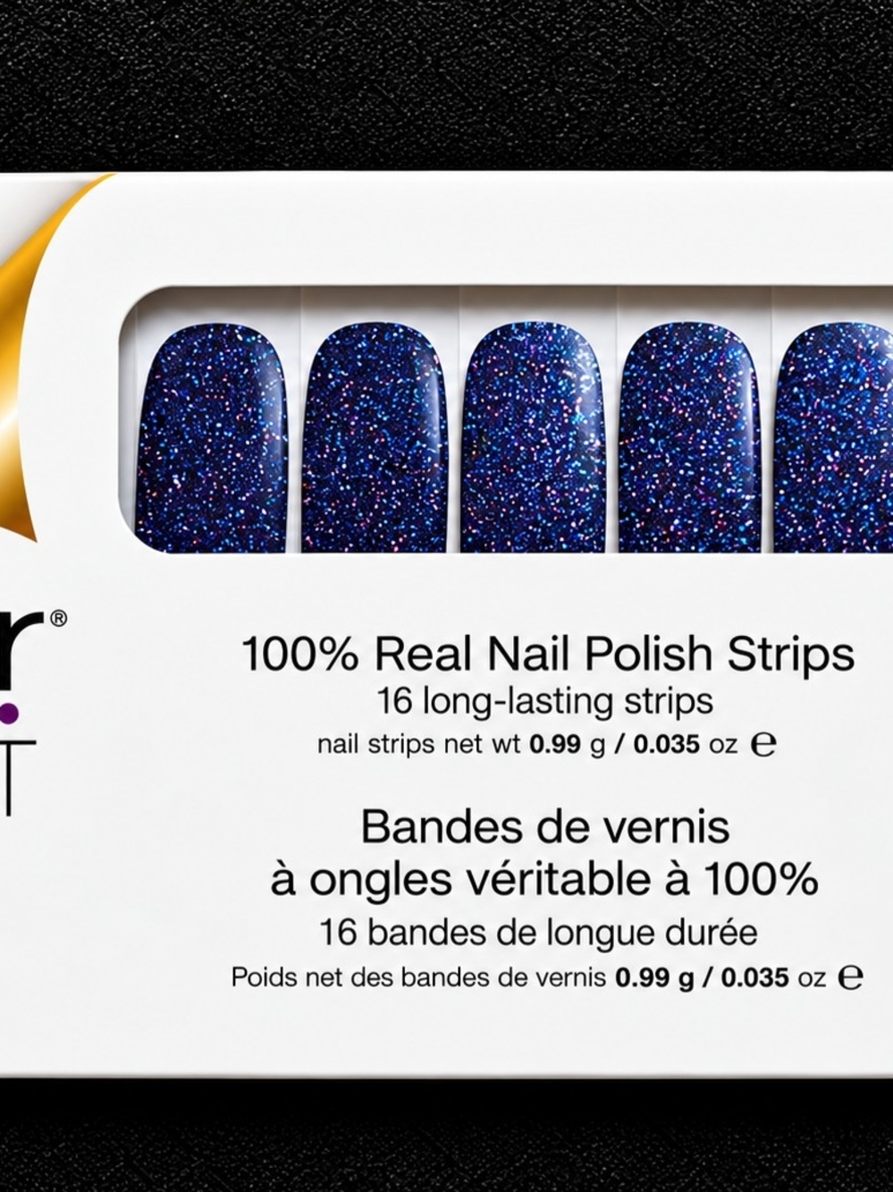 Blue Glitter Nail Polish Strips - 16 Long-Lasting Strips